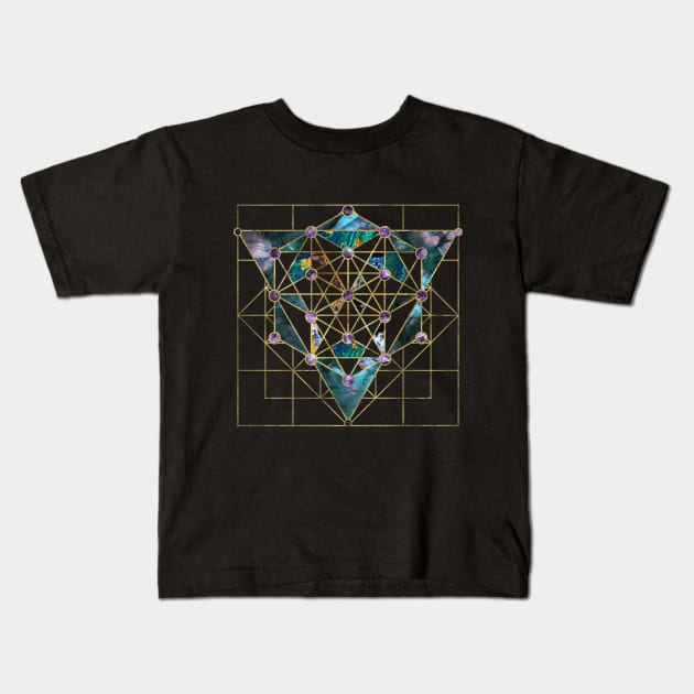 Sacred Geometry Ornament -  Marble  and gold Kids T-Shirt by Nartissima